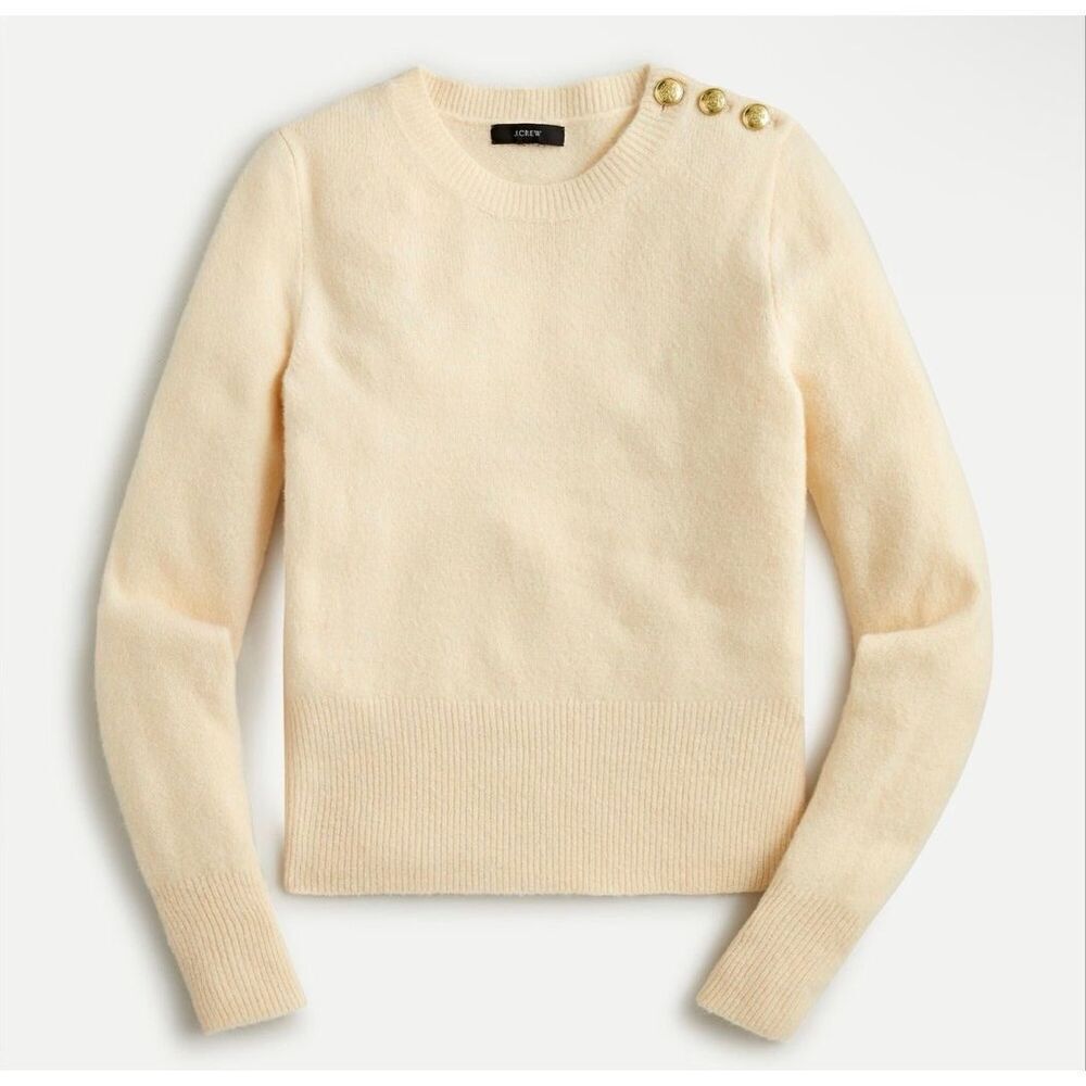 J Crew Crewneck sweater with shoulder buttons Cream Small Merino Wool Alpaca Ble